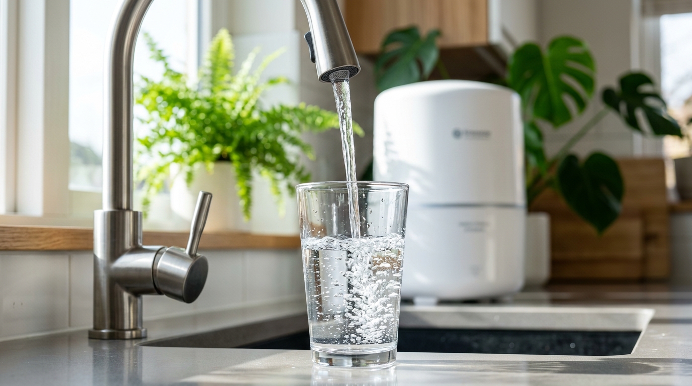 Pure drinking water glass representing safe water tank cleaning in Hyderabad